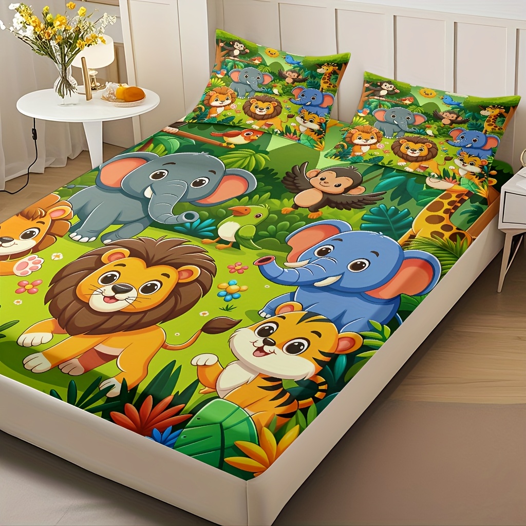 Baby Nursery Animal Theme - طقم ملاءات سرير بتصميم مملكة الحيوانات،
