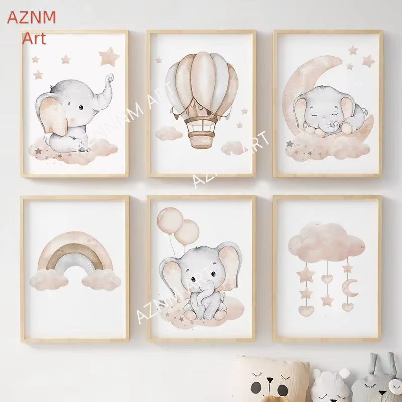 Baby Nursery Pictures - ملصقات جدارية للأطفال بتصميم الفيل والبالونات