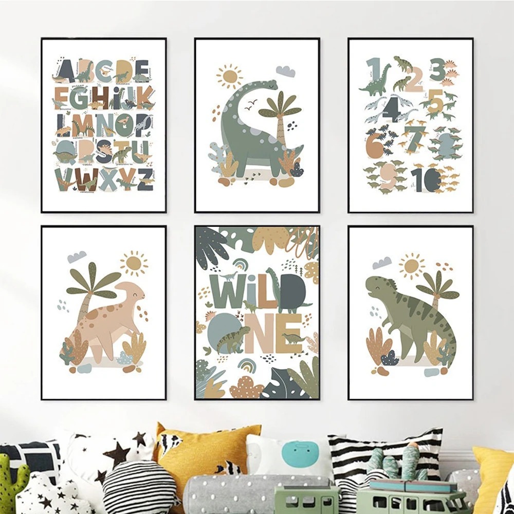 Baby Nursery Pictures - لوحة فنية جدارية قماشية بتصميم ديناصور