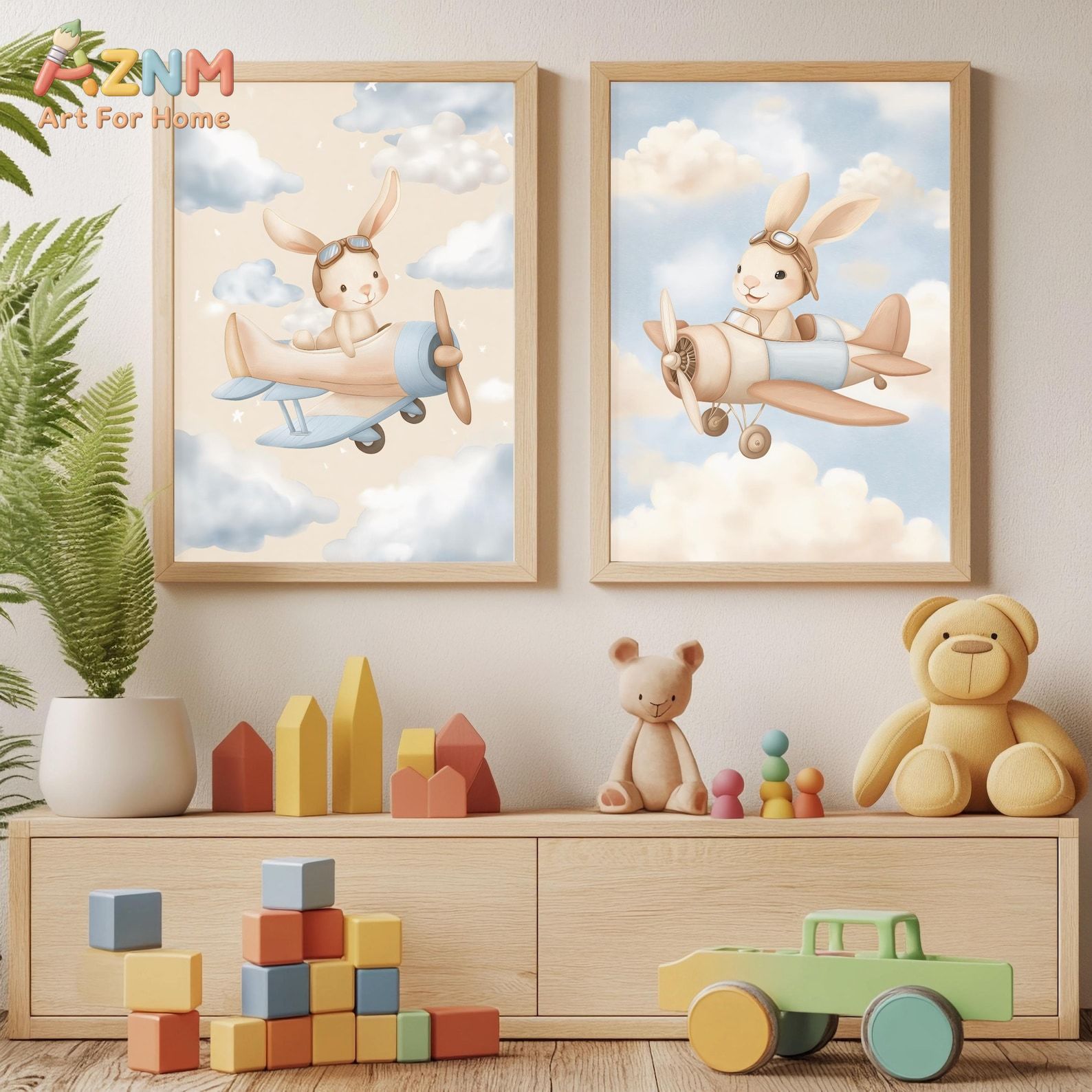 Baby Nursery Animal Theme - مجموعة لوحات جدارية على شكل طائرة