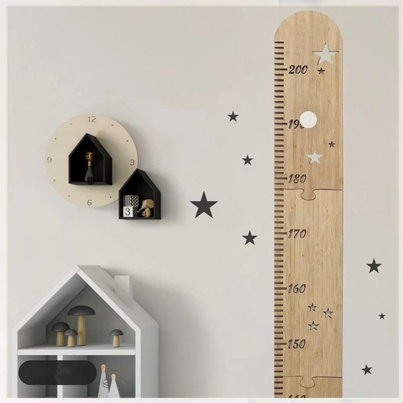 Baby Nursery Wall Decals - 5 أوراق الشمال خشبية الاطفال الارتفاع