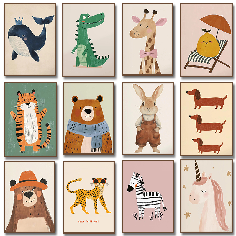 Baby Nursery Pictures - ملصق برسومات حيوانات لطيفة، لوحة قماشية
