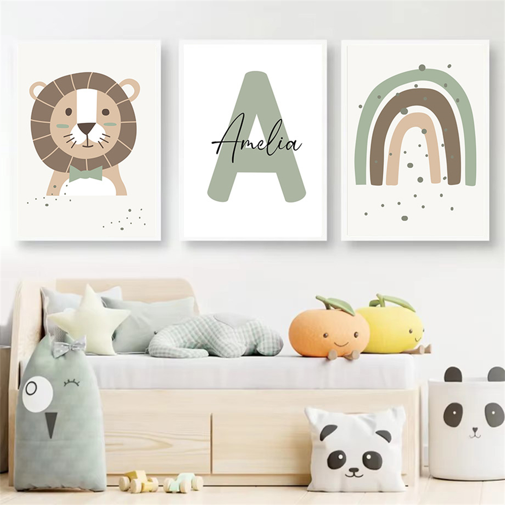 Baby Nursery Green - لوحة قماشية مطبوعة على شكل أسد