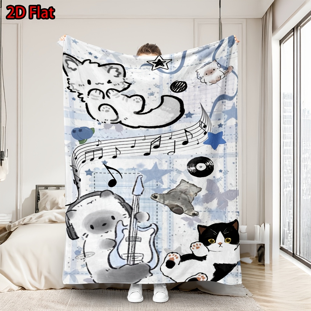 Baby Nursery Animal Theme - بطانية قطيفة بتصميم كرتوني لطيف للقطط