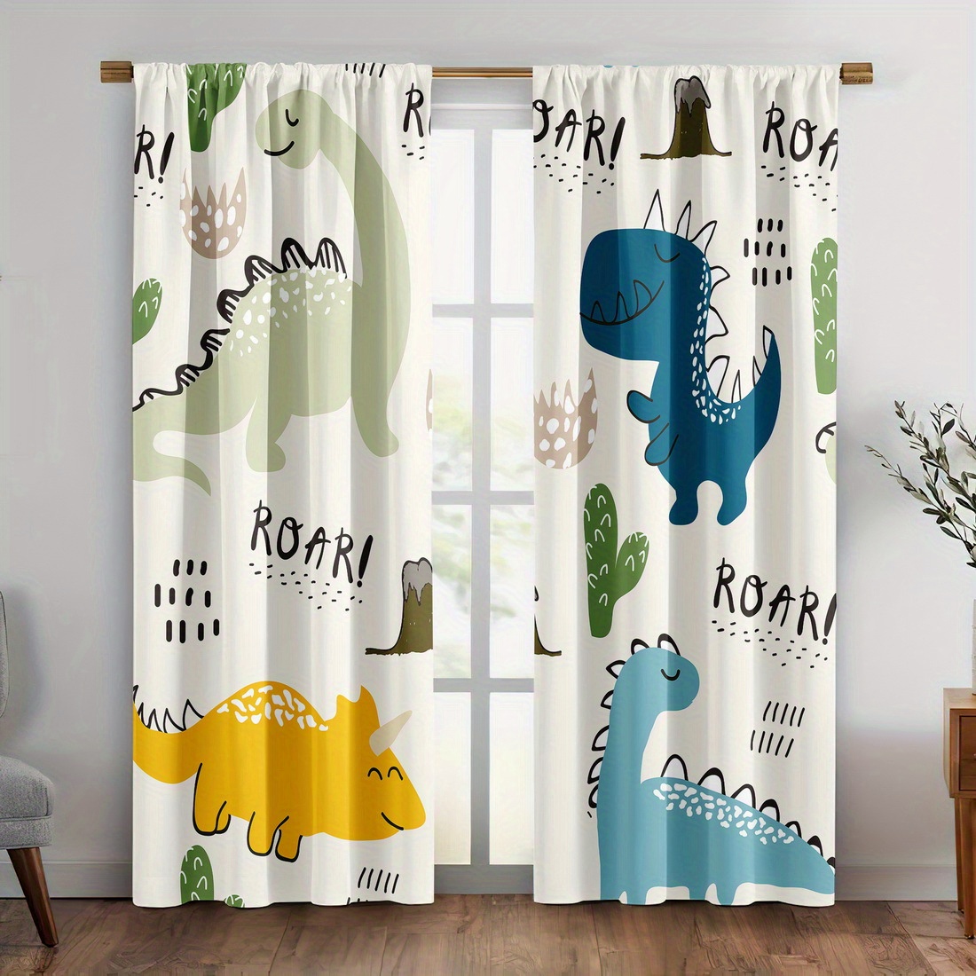 Baby Nursery Green - ستائر على شكل ديناصورات كرتونية 2