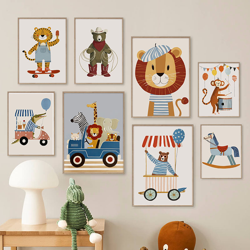 Baby Nursery Pictures - لوحات فنية كرتونية مضحكة لحيوانات وسيارات