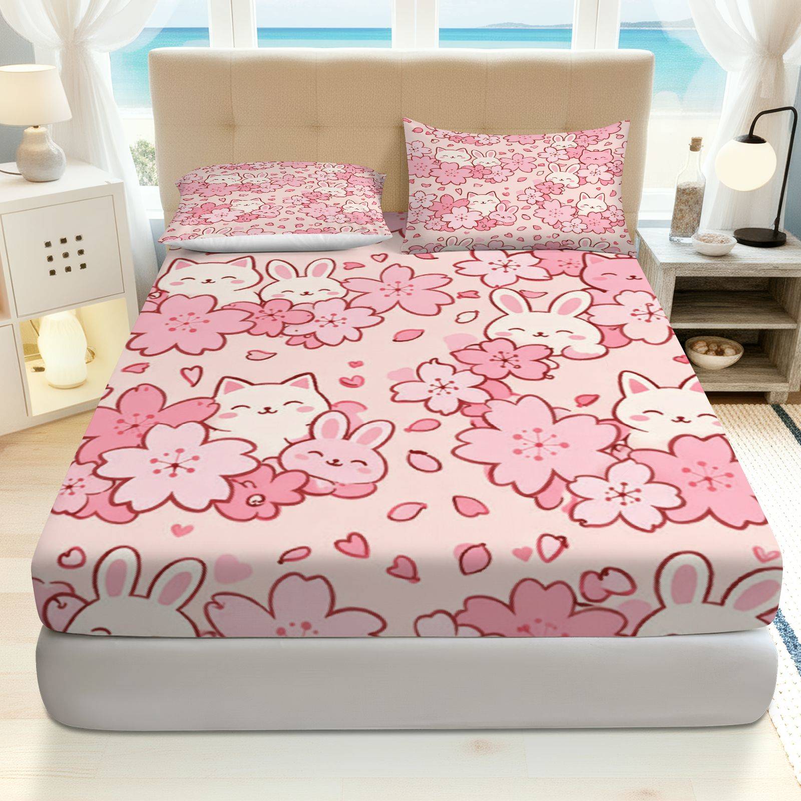Baby Nursery Bedding - طقم أغطية سرير ساكورا رابيت كات،