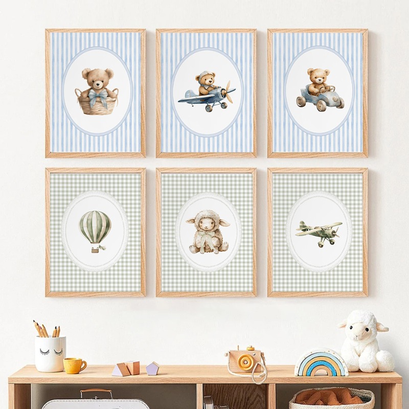 Baby Nursery Green - لوحة قماشية مطبوعة بتصميم عتيق لطائرة