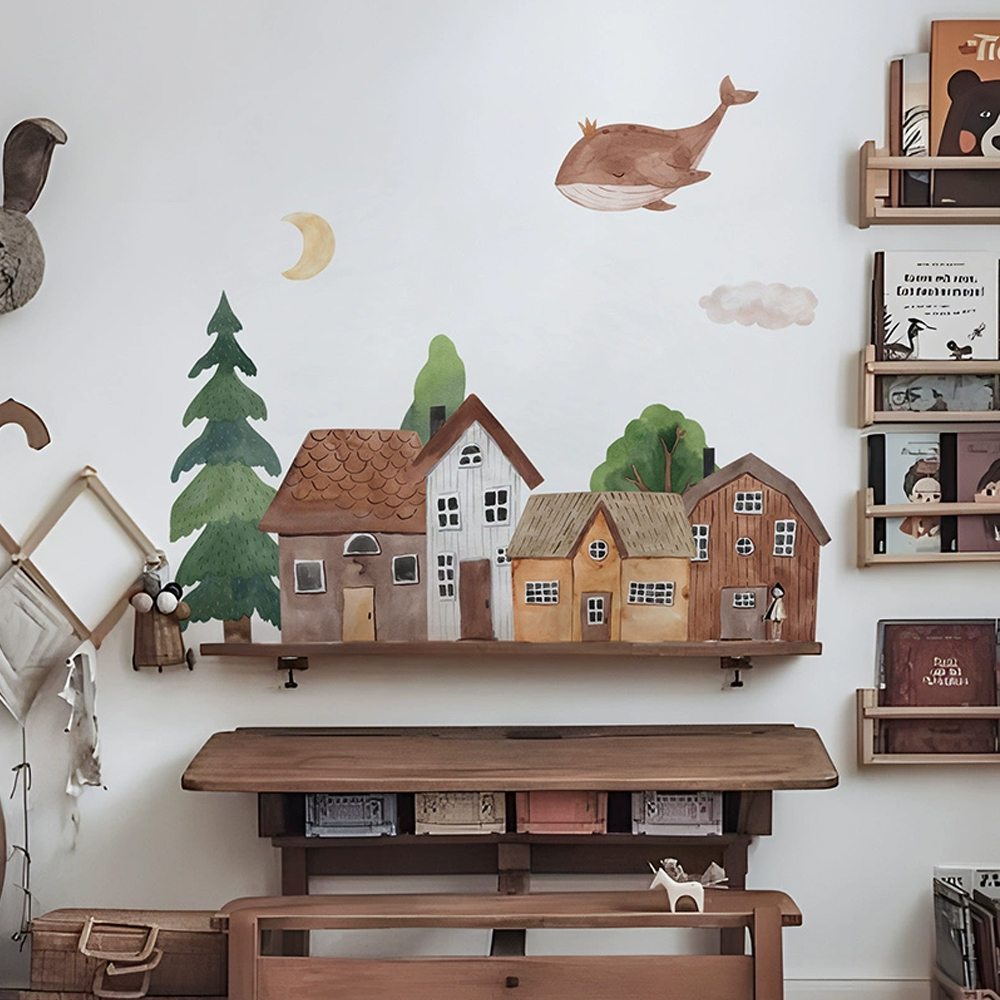 Baby Nursery Wall Decals - قماش الكرتون الغابات خمر بلدة الجدار