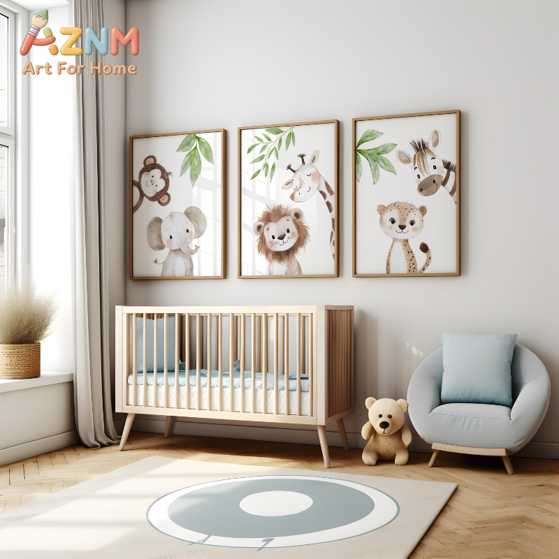 1 قطعة/3 قطع مطبوعات حيوانات ا - مراجعة Baby Nursery Animal Theme وسعره