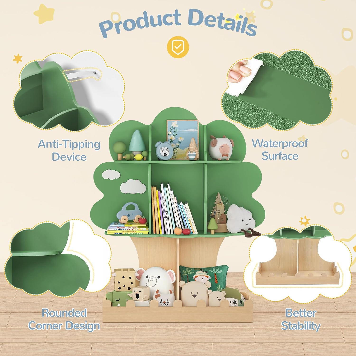 رف كتب خشبي للأطفال على شكل شج - مراجعة Baby Nursery Green وسعره