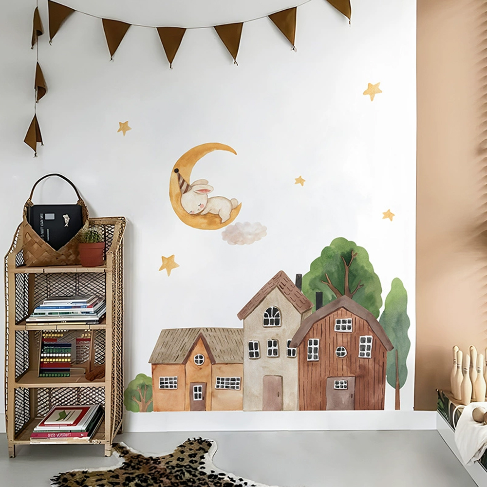 قماش الكرتون الغابات خمر بلدة  - مراجعة Baby Nursery Wall Decals وسعره