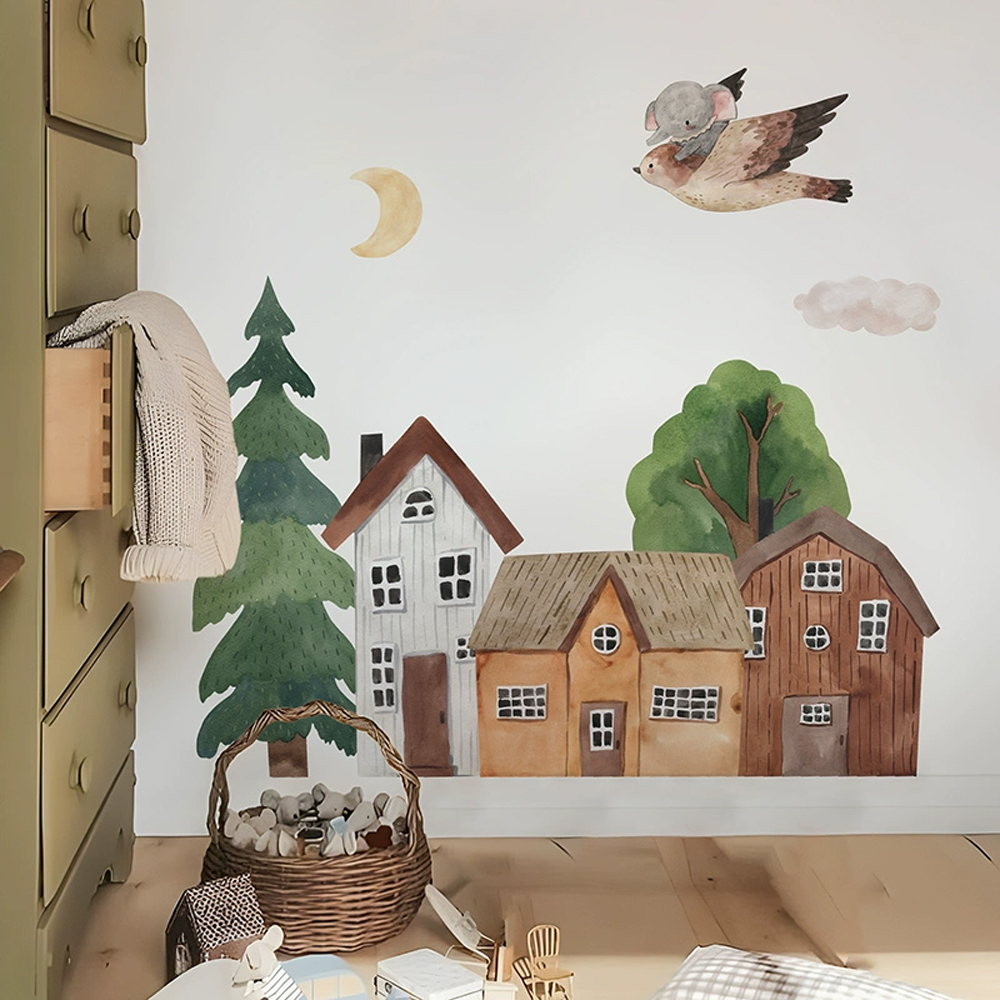 قماش الكرتون الغابات خمر بلدة  - مراجعة Baby Nursery Wall Decals وسعره